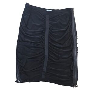 Vintage Y2K Cache Mini Skirt Black Ruched Bodycon Zipper Goth Punk Street Club 4